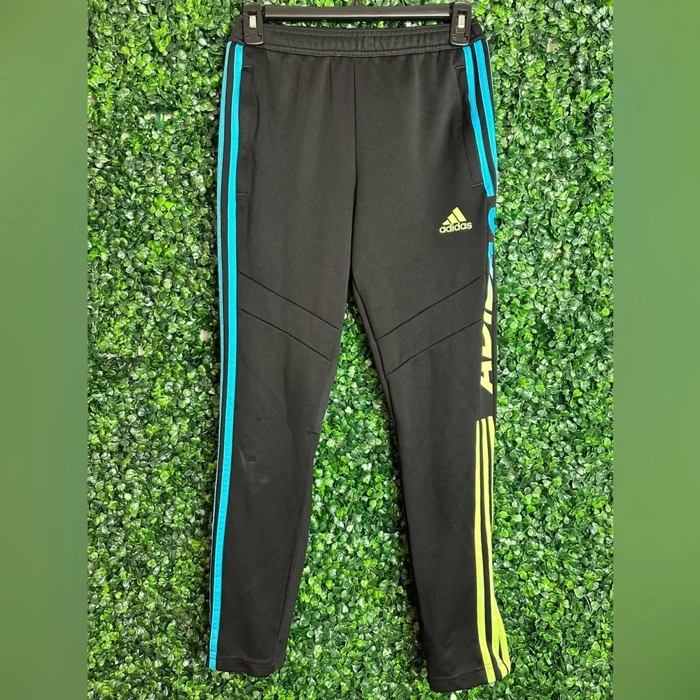 Adidas tricot black/multi colored boys track pants sz Medium - Picture 1 of 9